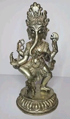 10英寸甘尼萨黄铜佛雕亚洲艺术人物大象西藏尼泊尔 — 第 1/4 张图片