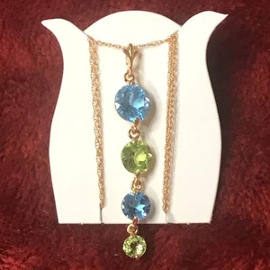 3.90 CTW BLUE Topaz & GREEN Peridot Pendant Necklace 18" 14k ROSE GOLD - Picture 1 of 2