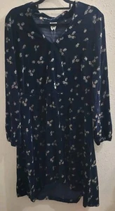Cabi Sz Large Decked Out Floral Navy Velvet V-neck L/S Dress Style 3875 Pockets - Picture 1 of 14