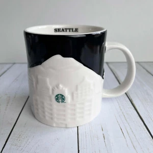 Starbucks Seattle Skyline Mug Black & White Relief Collector Series 2012 16 oz - Picture 1 of 10