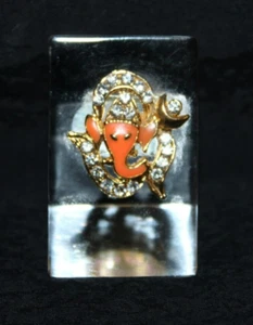 Acrylic Mini Sparkling om India Ganesh Idol 1" W x 1-3/8" T 24 CT Gold Plate-G1 - Picture 1 of 9