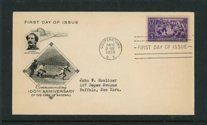 1939 FDC USA Scott # 855-2 Third Artcraft Cachet VF Cover Baseball MLB 100 yrs - Picture 1 of 2