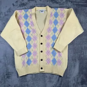 Quills Woollen Market irische handgestrickte gelbe Cardigan geknöpft kariert Größe XL - Bild 1 von 8