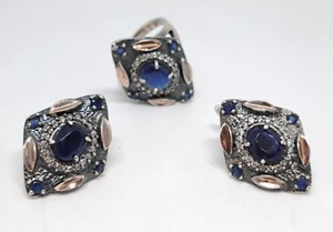 Vintage set of ring and earrings 925 silver gold inserts and blue-white stones - Picture 1 of 24