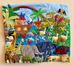 LuCuma Gallery - Noah's Ark 19"X17" Arpillera Textile Fiber Quilt from Peru - Picture 1 of 5