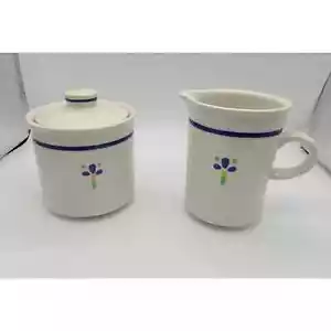 Vintage 1980's Creamer and Sugar Set- White with Blue Flowers - Picture 1 of 6
