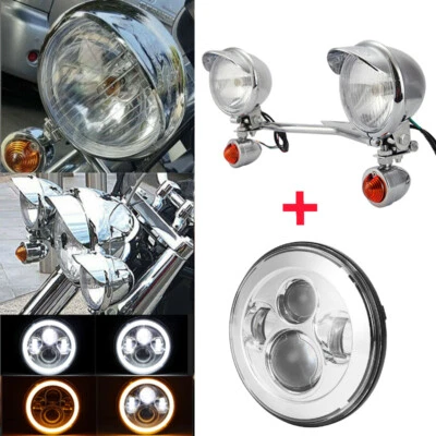 7" LED Headlight DRL Hi/Lo + Passing Lights Turn Bar for Harley Road King - Image 1 of 4