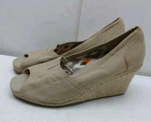 Skechers Women 9M 39 Brown Textile Espadrille Slip Wedge Peep Toe Casual Shoes - Picture 1 of 8