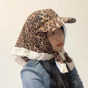 Retro Scarf Peaked Cap Leopard Print Triangle Headscarf Hat Spring - Picture 1 of 17