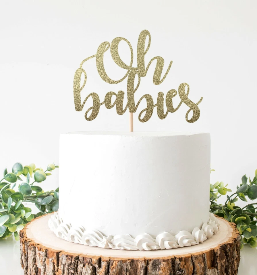 Oh Babies Cake Topper For Twin Baby Shower Double Sided Glitter Cardstock Foto 1 de 1