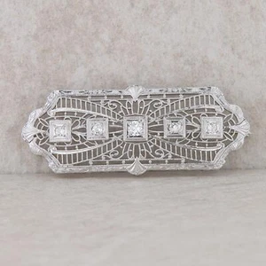 14k White Gold Diamond Vintage/Art Deco Style Brooch - Picture 1 of 4