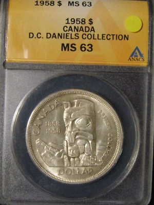 1958  CANADA  SILVER  $1  DOLLAR...D.C. DANIELS  COLLECTION...ANACS  MS-63 - Image 1 of 4