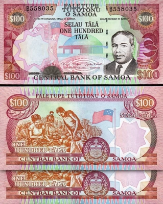 Samoa Western 100 Tala 2005 2006, UNC, 2 Pcs PAIR, Consecutive, P-37, Prefix B - Image 1 of 4