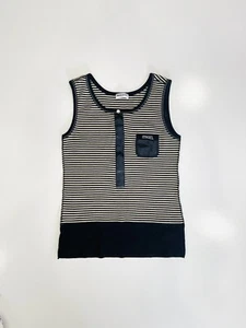 sonia rykiel sleeveless top singlet black cream striped rhinestone size Xs-small - Picture 1 of 7