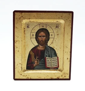 Greek Russian Orthodox Handmade Wooden Icon Blessing Christ 12.5x10cm - Picture 1 of 4