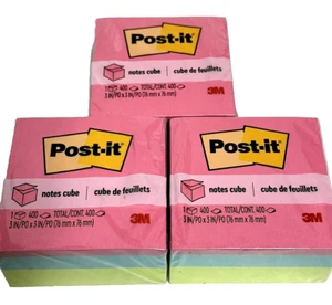 3 PADS - Post-It 3x3 Super Sticky Notes 1200 Sheets Total (Multi Color Cube) New - Picture 1 of 3