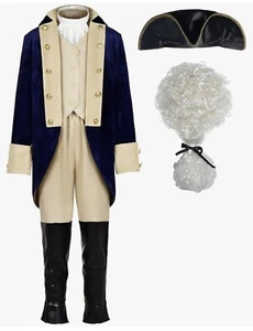 Relibeauty Washington Costume Boys Hamilton American Colonial Uniform with Wig - Picture 1 of 6