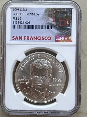 1998 Robert F. Kennedy Silver Dollar Coin MS69 NGC San Francisco - Image 1 of 4