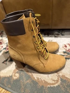 Timberland Women's Size 8.5 Tan 3” High Heel Wheat Leather Boots Ortholite8715a - Picture 1 of 13