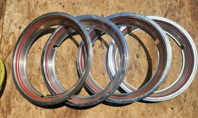 Ford F150 F100 15" Chrome Red Stripe Steel Trim Rings Beauty Rings  1980- 1989 - Image 1 of 4