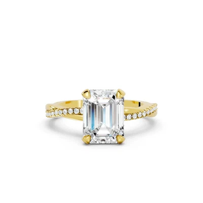 14K Lab-Created 1 CT Diamond Emerald Cut Hidden Halo Twisted Vine Ring IGI - Image 1 of 4