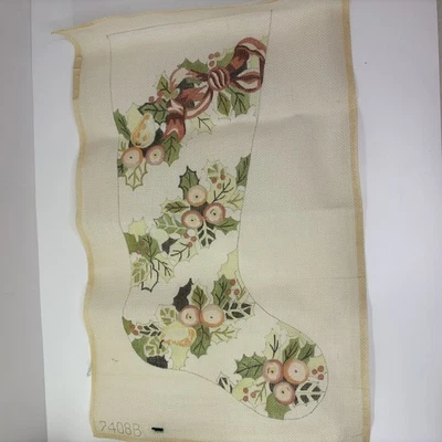 Handpainted Needlepoint Canvas Fruit Pear Orange Garland Bow Stocking - Image 1 of 4
