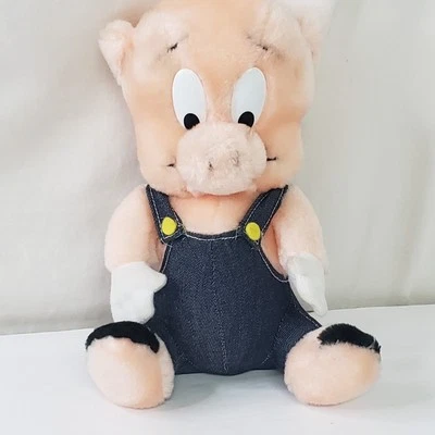 Muñeco de peluche vintage Porky Pig Farmer en mono 1993 9" de alto  Foto 1 de 4