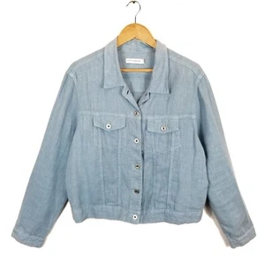 cut loose Women's 100% Linen Blue Trucker Jacket Size Large - Picture 1 of 7