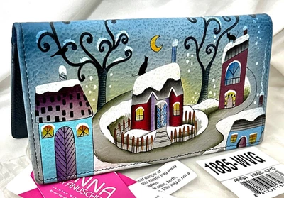 Cartera sin asas Anuschka Anna NUEVA CON ETIQUETAS❄️Dos pliegues delgada-WINTER VILLAGE 1885 Foto 1 de 4