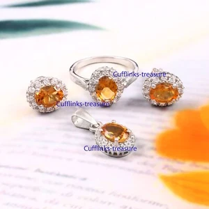 Natural Citrine & CZ Gemstones with 925 sterling Silver Earrings Pendant Ring #3 - Picture 1 of 5