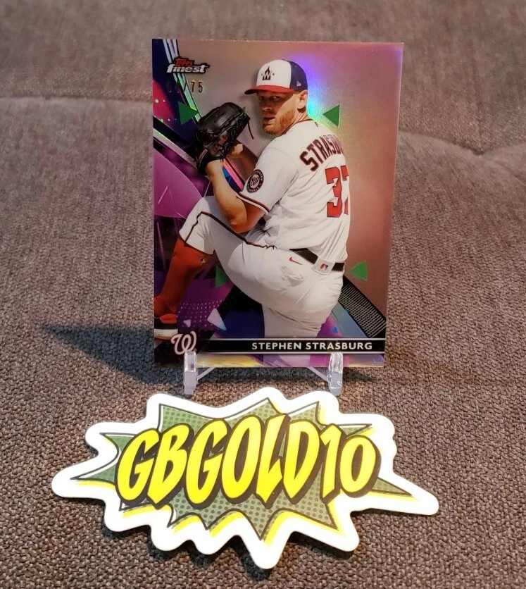 2021 TOPPS FINEST STEPHEN STRASBURG ROSE REFRACTOR SSP # /75-NATIONAL WS MVP - Image 1 of 3
