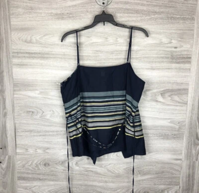 NWT Nordstrom Signature Navy Blue Stripes Tie Front Tank Top L - Image 1 of 4