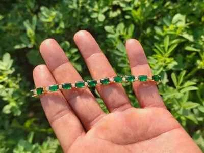 Brazalete Tenis Esmeralda Oro Diamante Blanco Corte 14K 14k Laboratorio Redondo Chapado Natural Foto 1 de 4