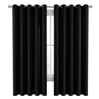 Pair of Blackout Curtains Eyelet Ring Top Ready Made Thick Thermal Curtain Set - Image 1 of 4