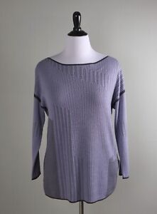 LAFAYETTE 148 New York $268 Mixed Striped Cotton Knit Wide Neck Top Size XL