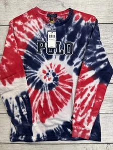 Polo Ralph Lauren Boys Tie Dye Spell Out Logo Sweatshirt Red White Blue SZ XL - Picture 1 of 4