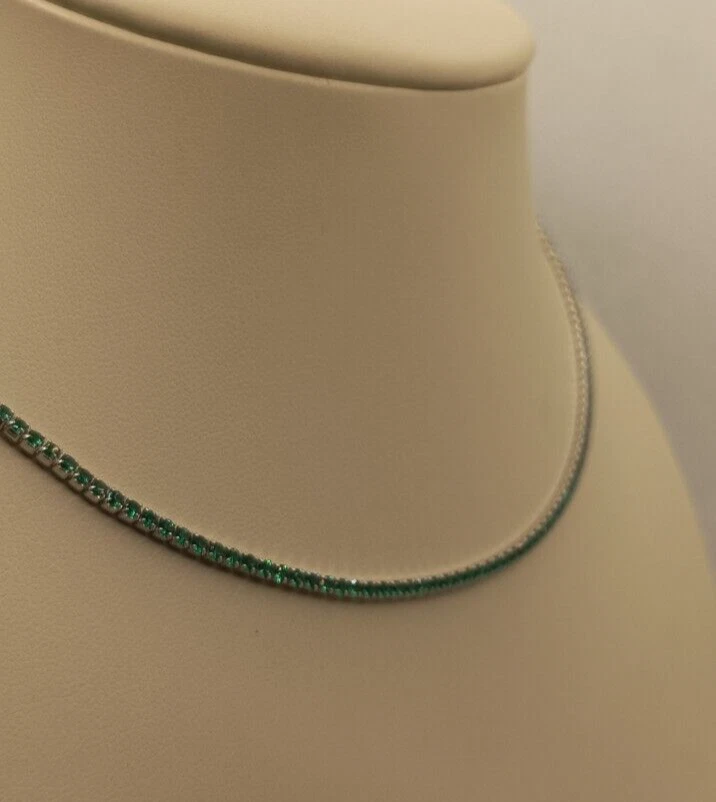 COLLANA TENNIS ARGENTO RODIATO DONNA MM 2 ZIRCONI SMERALDO CM 40-45 EXPLOIT - Immagine 1 di 4
