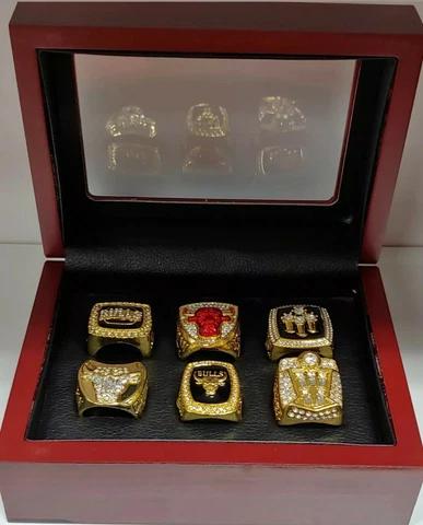 Michael Jordan - Chicago Bulls Championship 6 Ring Set With Wooden Display Box Cover