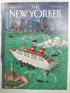 New Yorker Magazine Cover Only O'Brien April 9 1990 WTC Ship Whales Twin Towers - Picture 1 of 5