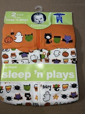 Gerber Halloween Mamelucos 0 a 3 Meses Dormir N Jugar Paquete de 2 Conjunto Body Disfraz Foto 1 de 2