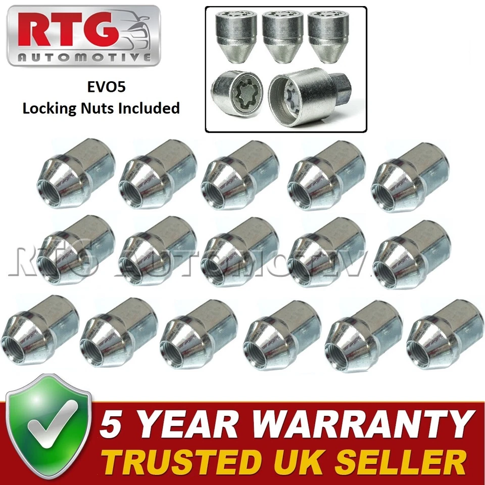 16 tuercas + 4 tuercas de bloqueo EVO5 para Nissan Juke 2010-2019 (ruedas de acero) Foto 1 de 1