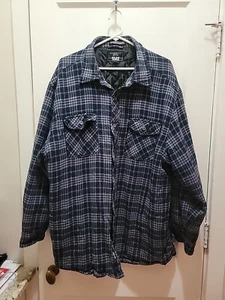 Levi Strauss & Co Men Flannel Shirt Jacket XXL Blue Plaid Quilt Lining Shacket - Picture 1 of 7