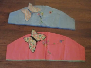 PAIR Of Vintage BUTTERFLY FLOWERS Embroidered CLOTHES HANGER COVERS - 1950's - Picture 1 of 5