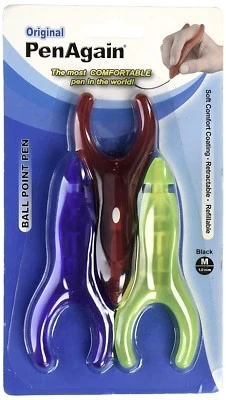 PenAgain Ergo-Sof Ergonomic Ballpoint Pen RSI Arthritis Carpal Tunnel - 3 Pack