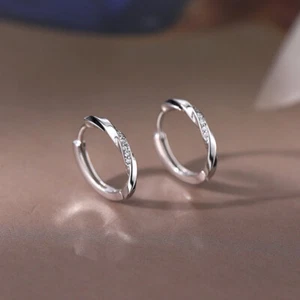 Crystal Twisted Huggie Hoop Earrings 925 Sterling Silver Women Ladies Jewellery - Picture 1 of 8