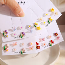 8Pcs/Set Cute Flowers Tulip Butterfly Earrings Stud Women Resin Jewelry Gift