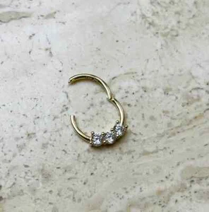 3 Natural Diamond Daith Clicker Daith Piercing Helix Septum Clicker 14K Gold - Picture 1 of 4