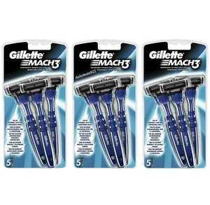 Gillette Mach3 Disposable Razor Blades - Mens Shaving 15 Razors - 3 packs of 5. - Zdjęcie 1 z 4