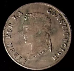 BOLIVIA REPUBLIC 1854 PTS-MJ 4 SOLES SILVER COIN, XF, CLEANED - Picture 1 of 2