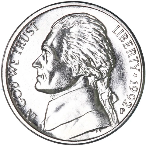 1992 P Jefferson Nickel Gem BU US Coin Cover